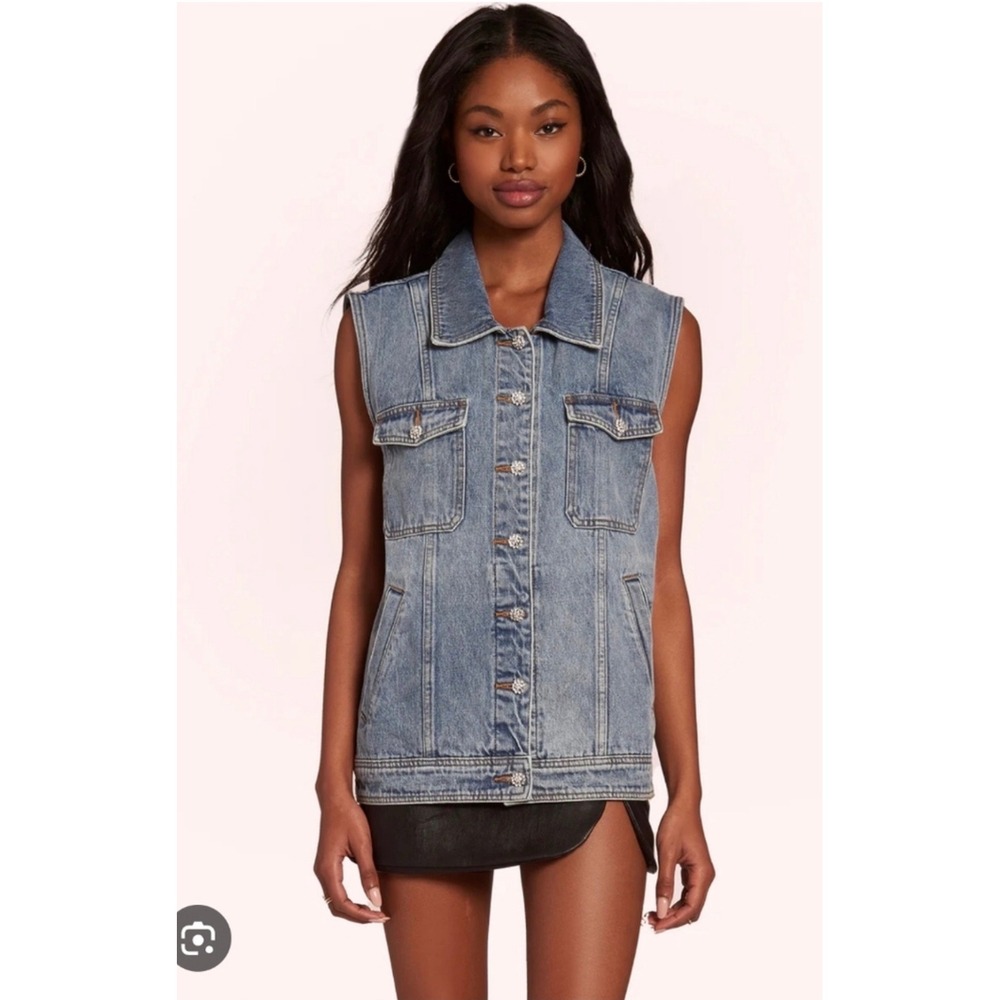 NWT Amanda Uprichard Greyson Denim Vest Rhinestone Button Sleeveless XS $180